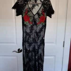 Forever 21 Black Lace Dress with Floral Embroidery